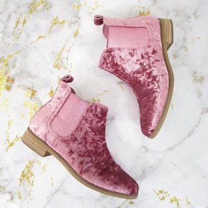 Toms Womens Pink Crushed Velvet Ella Chelsea Ankle Boots Booties Size 7